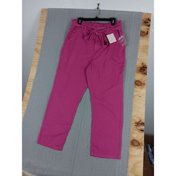 Lauren Conrad Paperbag Pants Womens Large Hot Pink Belted High Waist Lyocell - Picture 4 of 15